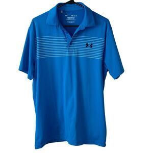 Under Armour Bright Blue Striped Casual Golf Polo Mens size Medium